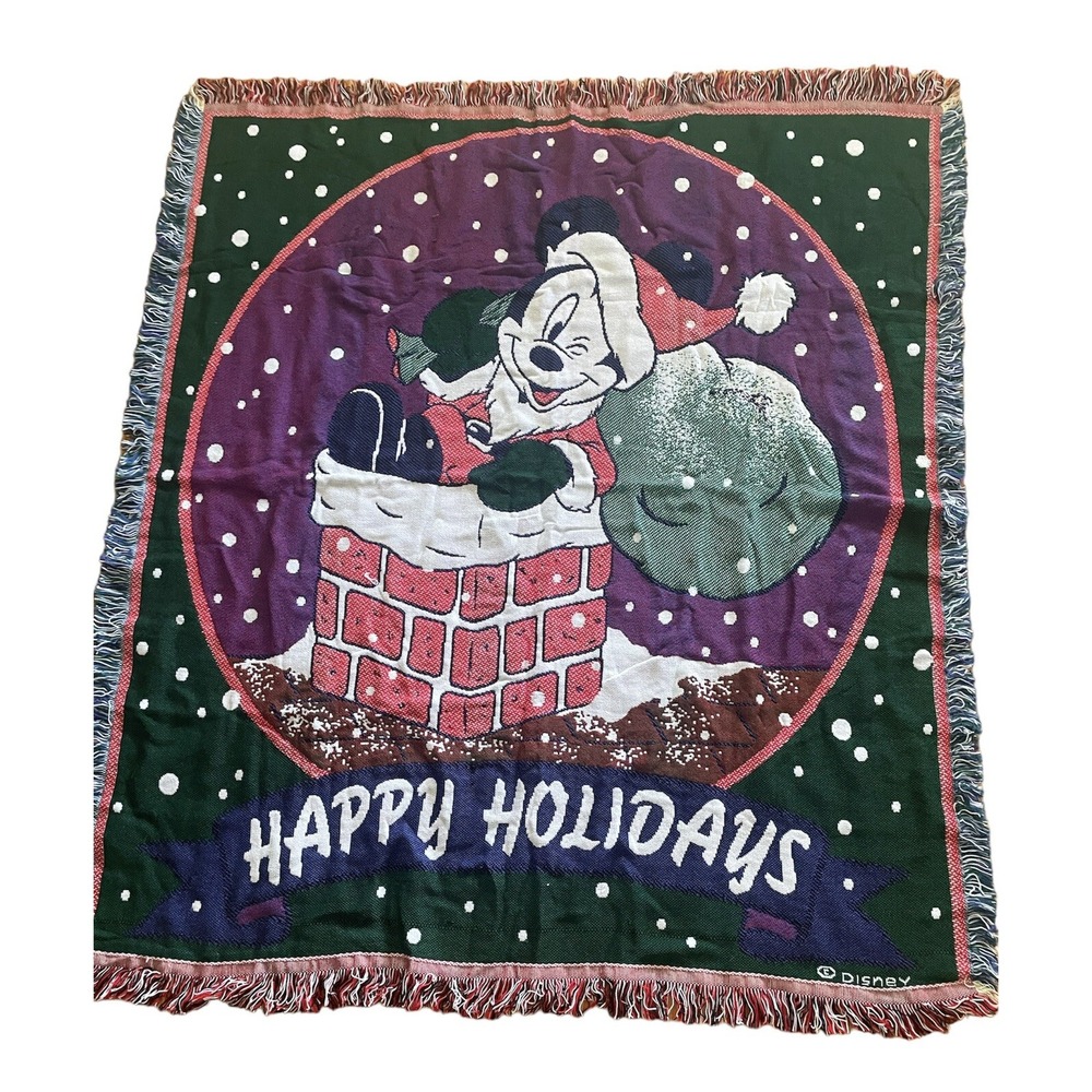 Disney Mickey Mouse Woven Christmas Throw Blanket Happy‎ Holidays By Beacon  G81